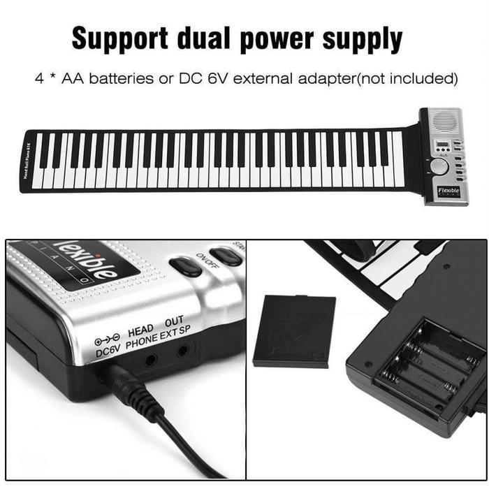 Piano Gulung Digital Portabel Roll Up Keyboard MIDI Headphone 3.5mm