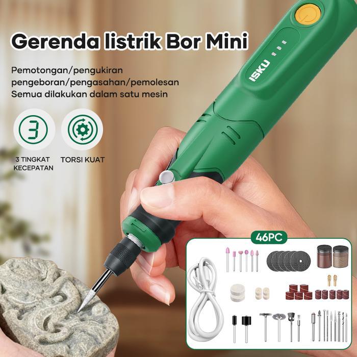 ISKU Mini Grinder Cordless Bor Tuner Mini Set USB Charge 3 Speed Mesin Gerinda Tangan Portable Alat