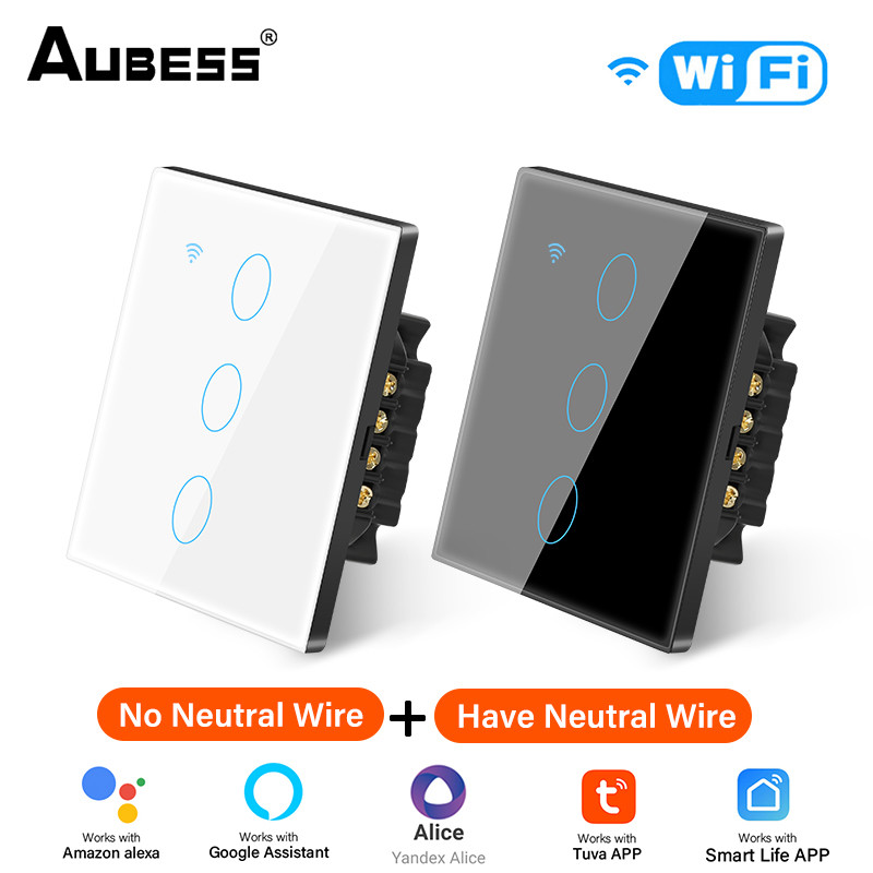 Tuya Wifi Smart Switch US EU Touch Light Switch Glass Panel Smart