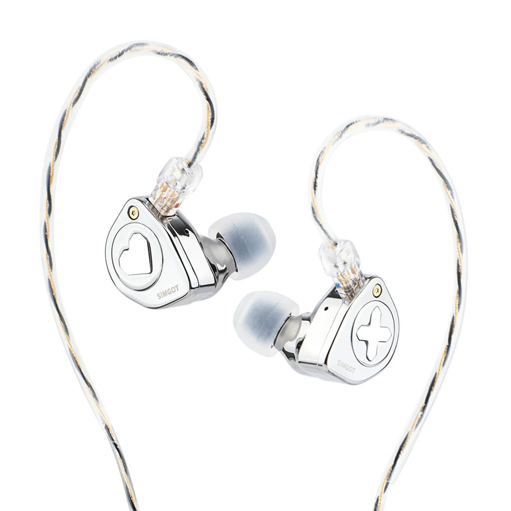 SIMGOT EW300 Hybrid Driver IEM HIFI Earphones with Detachable Nozzles Silver-Plated OFC IEM Cable