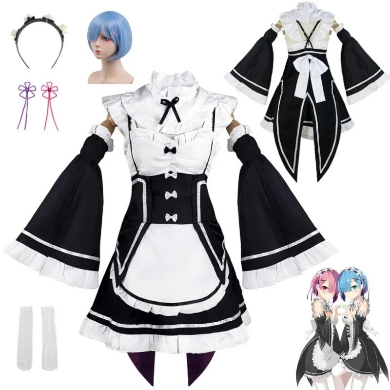 Rem Ram Anime Re:Life In A Different World From Zero Cosplay Costume Maid Uniform Halloween Cosplay