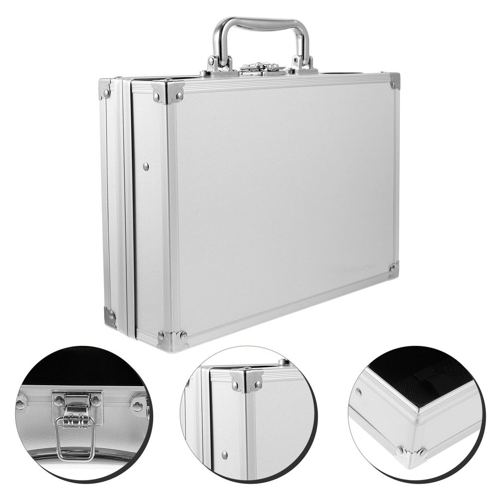 Aluminum Toolbox Case Silver Aluminum Alloy Handheld Storage Organizer Tool Briefcase Metal Case for