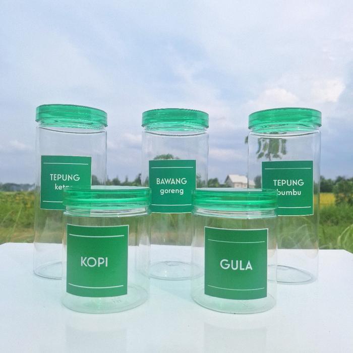 Toples Bumbu Dapur Estetik Warna Hijau Bahan Plastik dan Gratis Label Anti Air