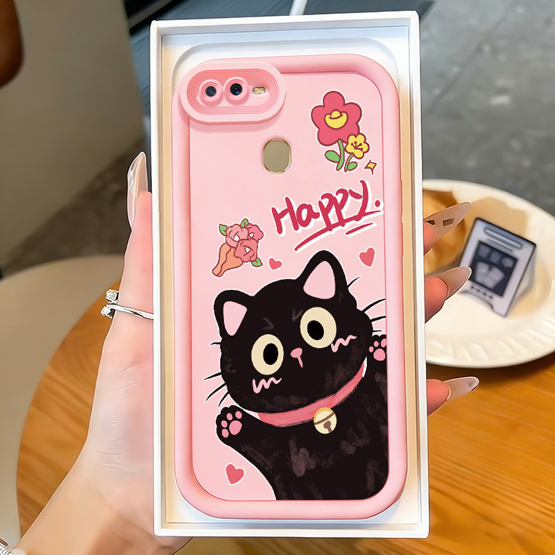 Casing Hp untuk OPPO A7 A5s A12 A12s A11K Case Kucing hitam yang lucu Kasing silikon Cesing Tahan la