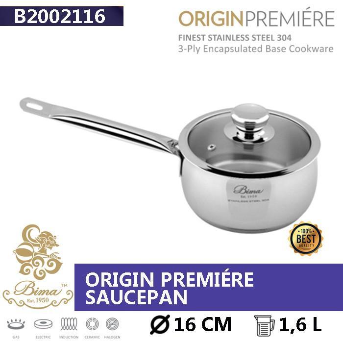 Bima Origin Premiere Saucepan 16cm Panci Bima Glass Lid B2002116