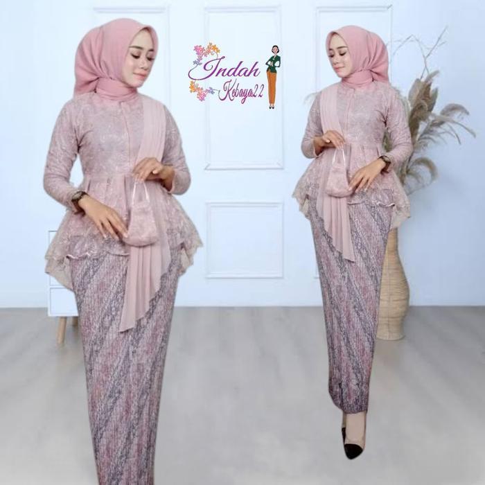 Setelan Kebaya Elegan Modern Aurora Selendang Atasan Baju Kebaya Wanita Remaja Brokat Tile Kebaya