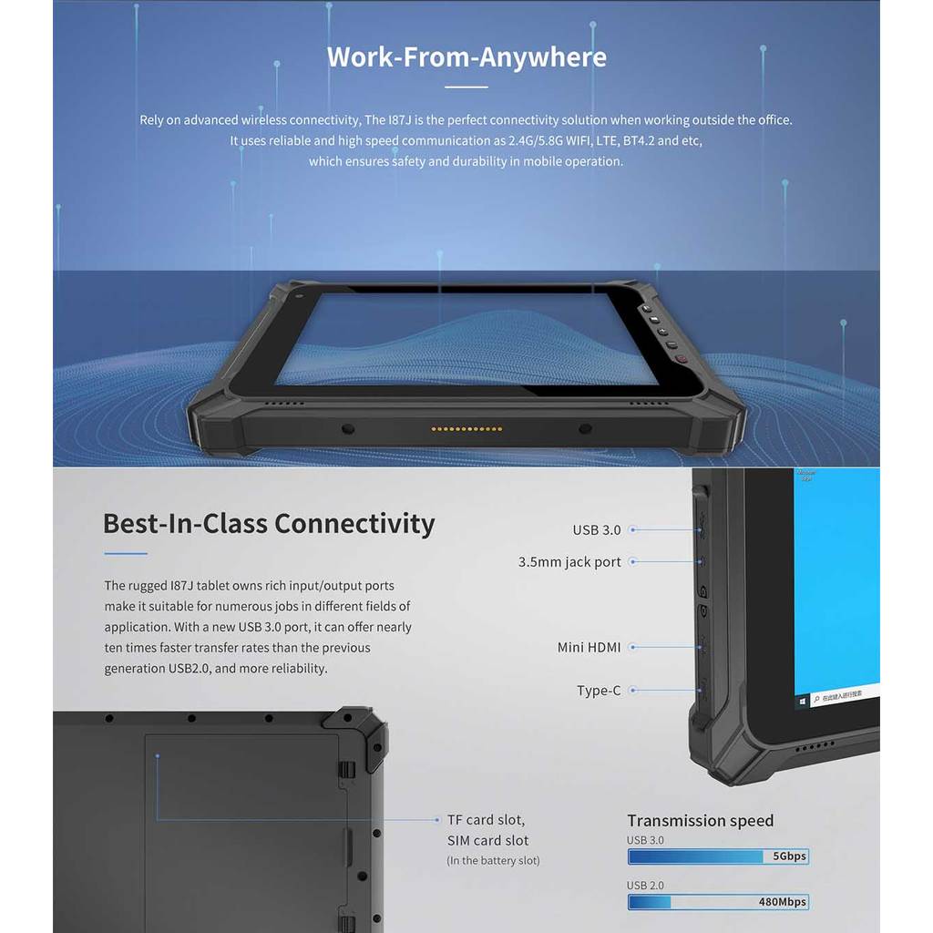 RUGLINE Rugged Industrial Tablet PC Windows 10 Home Handheld Mobile Computer Waterproof 8 Inch 8G