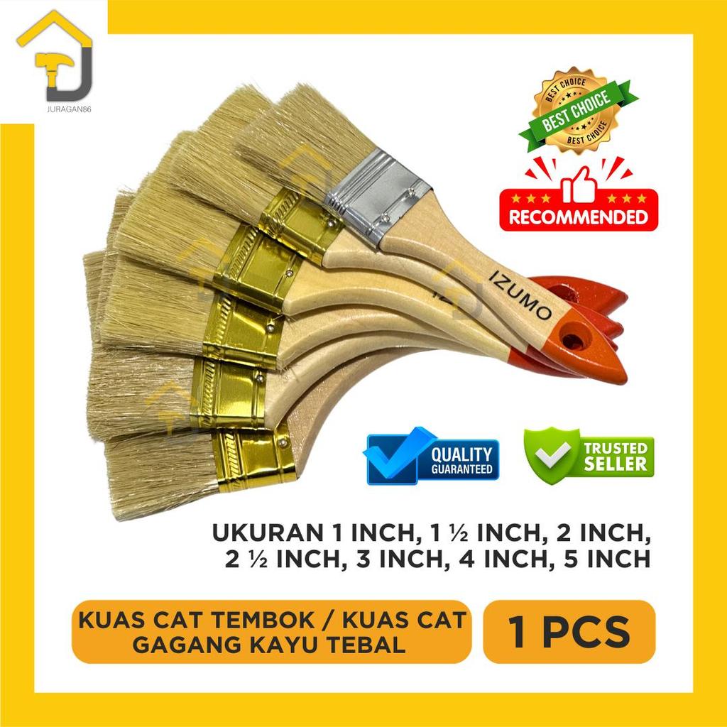 Kuas Cat Tembok / Kuas Cat Gagang Kayu Tebal Ukuran 1Inch, 1 1/2Inch, 2Inch, 2 1/2Inch, 3Inch, 4Inch