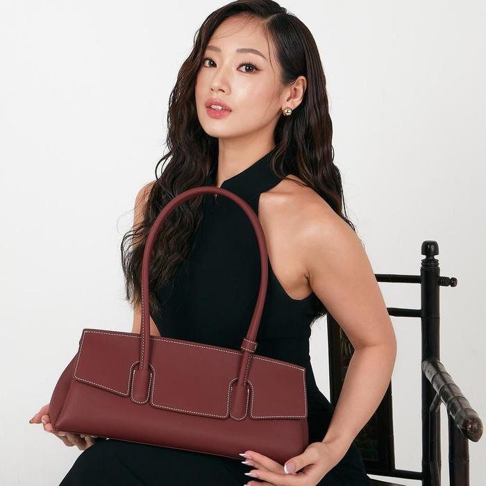 Premium Anonymous - Noel East West Taiga / Ostrich Leather Shoulder Bag Tas Slempang Wanita Kulit