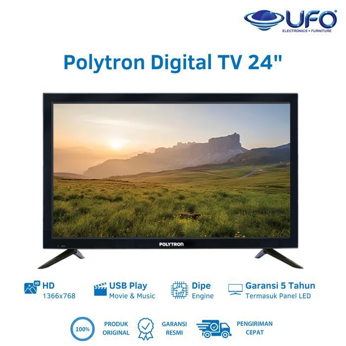 LED Digital TV 24 Inch Polytron PLD24V1853Y HD Ready 1366x768px Dengan 3D Picture Noise Reduction & 