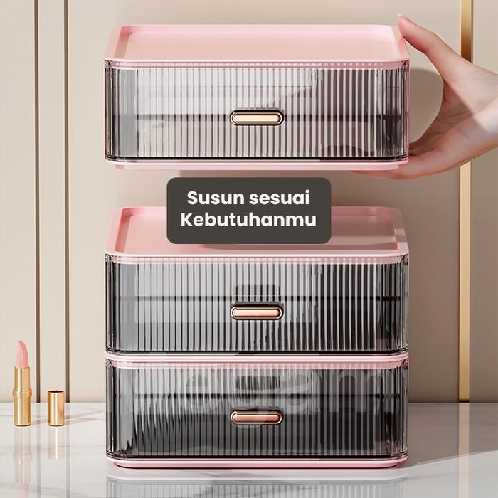 Megam Laci Mini Aesthetic Rak Meja Laci Penyimpanan Alat Tulis Serbaguna Laci Mini Susun Rak