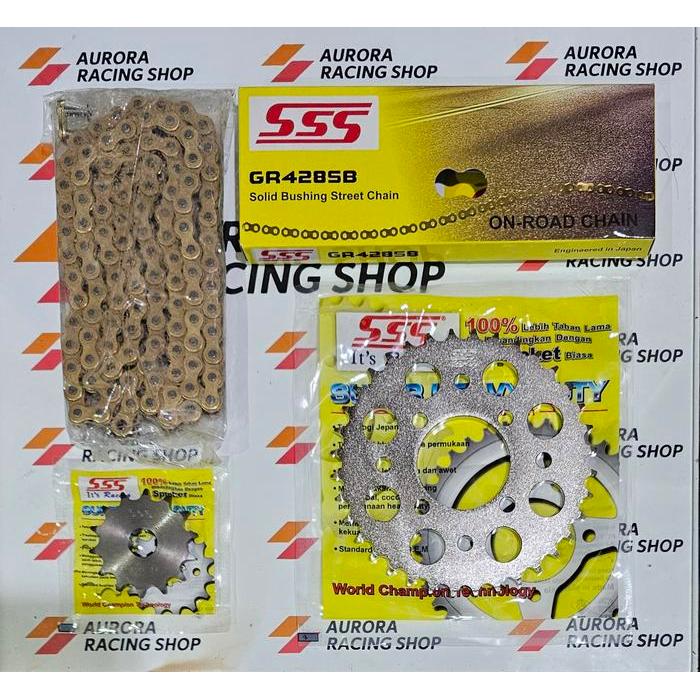Grosir Gear Set Sss 428 Suzuki Shogun 110 / Tornado / Rc 100 Bravo & Rantai Sss 428 Sb Gold Terlaris