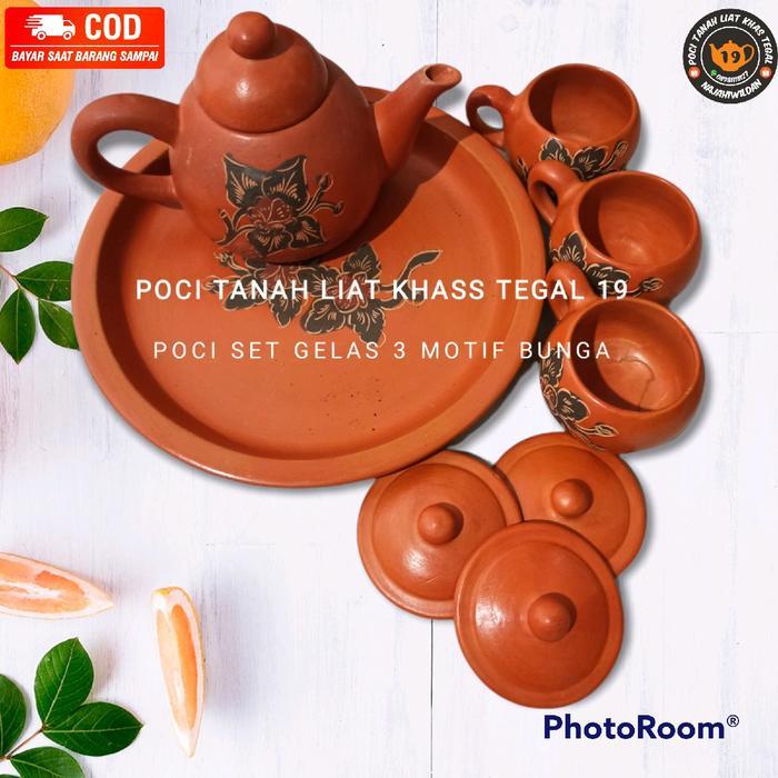 POCI TANAH LIAT SET CANGKIR 3 POCI 1 SET CANGKIR