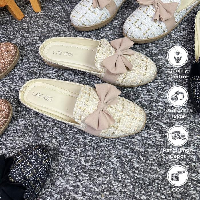 Donatello - Sepatu Sandal Slip On Wanita Sepatu Flatshoes Pesta Sol Karet Anti Licin Motif Pita