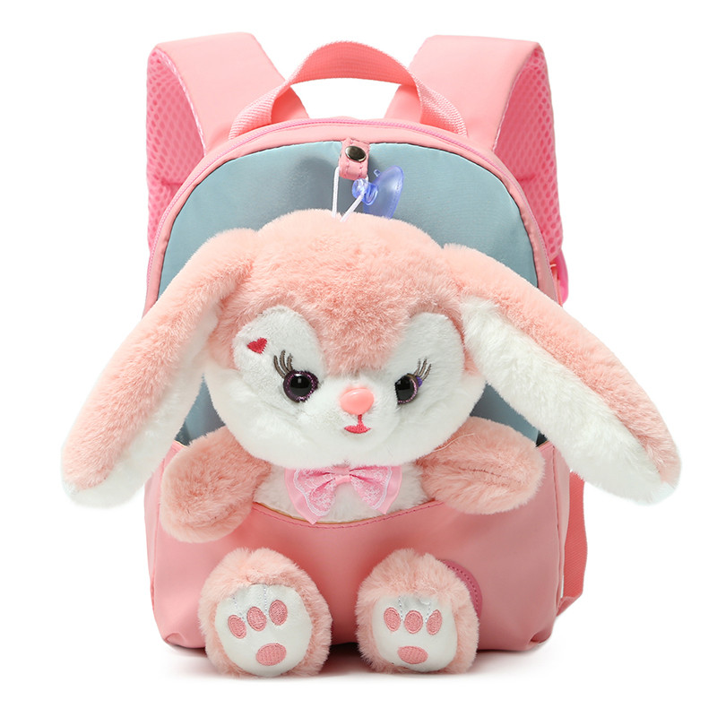 Plush 3D Rabbit Backpack for Boys Girls Kids Children SchoolBag Cute Bow Tie Cartoon School Bags