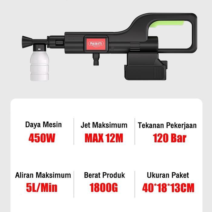 REAIM 688V Mesin Cuci Tekanan Tinggi: Jet kuat 250Bar, baterai ganda, alat pembersih motor cuci
