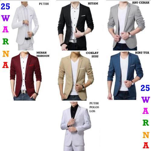 25 WARNA Jas Cowok Blazer HITAM ABU BIRU MERAH COKSU PUTIH Kantor Kerj