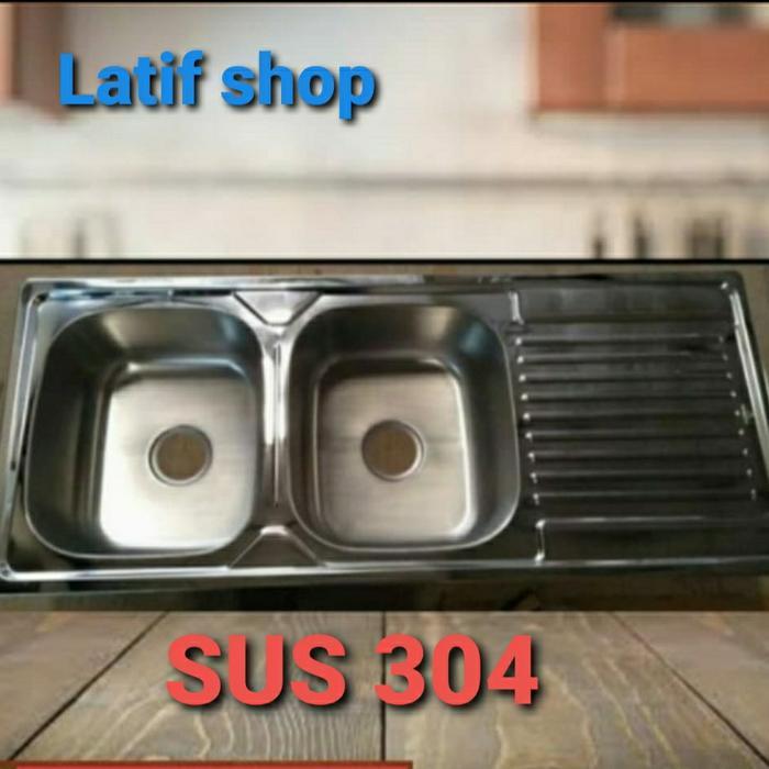 Kitchen sink Stainless 2 lubang plus sayap sus 304