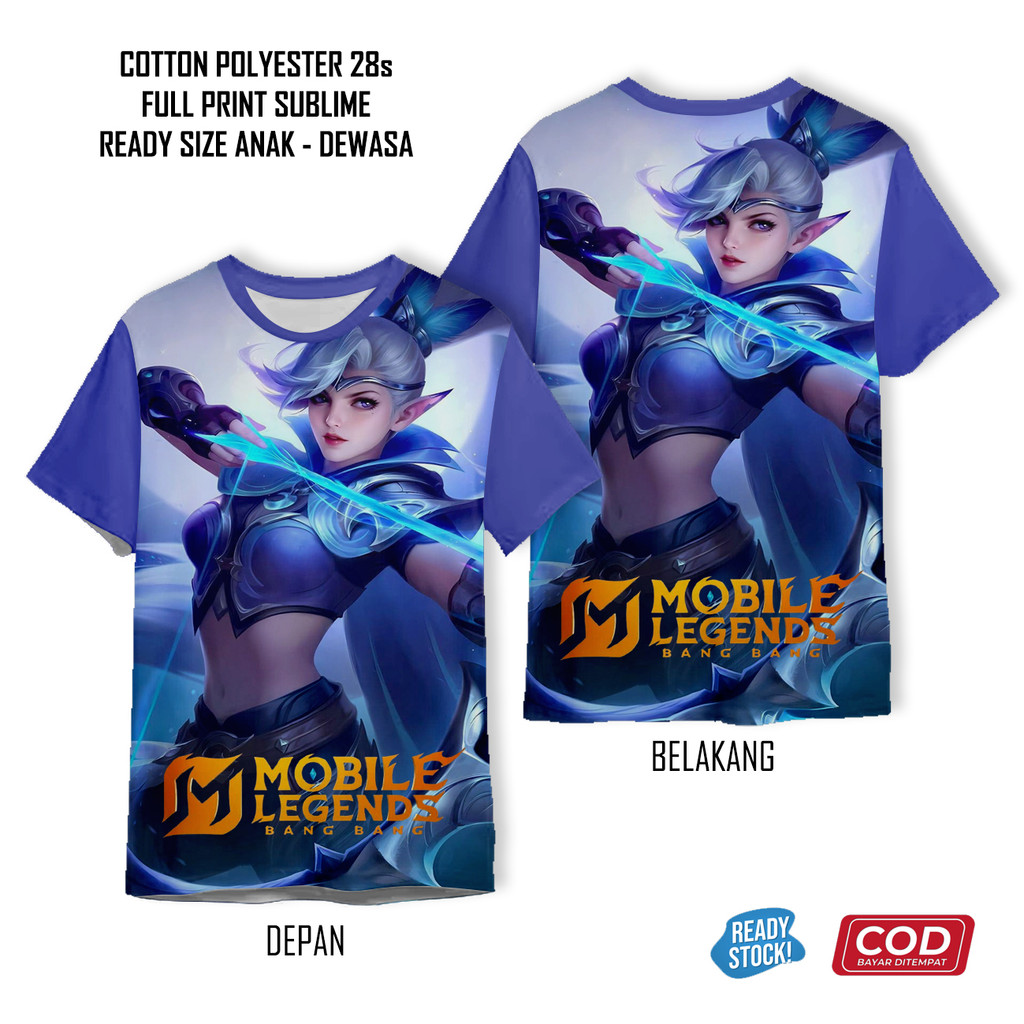 Kaos Mobile Legends Miya Zilong Dyrroth Akai Eudora Full Printing Keren | Baju MLBB Anak dan Dewasa 