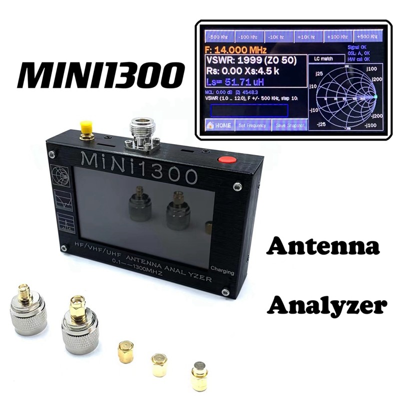 PROMO   FULL-MINI1300 Plus 5V/1.5A HF VHF UHF Antenna Analyzer 0.1-1300MHZ Frequency Counter SWR Met