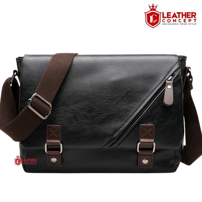 Visval Top - Leather Concept Hito Tas Selempang Kulit Pria Cowok Hitam