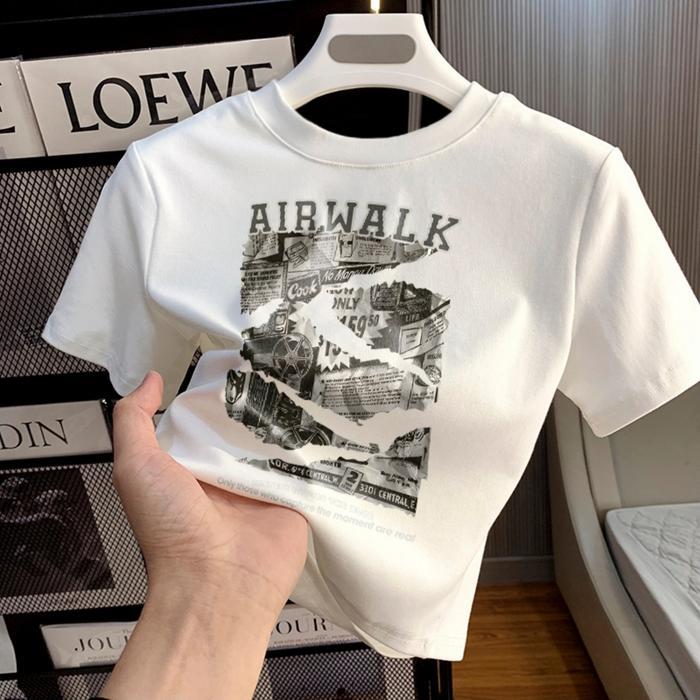 Forteid T-Shirt Crop Top Lengan Pendek Kaos Wanita Korea Airwalk Kaos Crop Wanita Baju Atasan Wanita