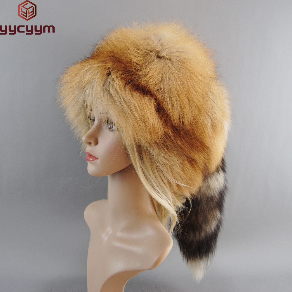 New 2025 Fashion Bomber Hat Unisex Real Fox Fur Beanies Hat Mongolian Hat Unique Process Fox Tail