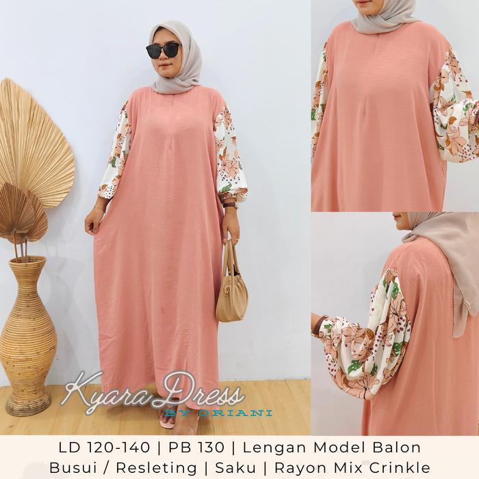 Kyara Dress by Oriani Daster Gamis JUMBO Big Size LD 120 130 140 Crinkle Rayon Premium Gaun Wanita