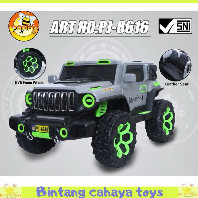 Mobil Aki Anak Jeep Besar Pacific PJ 8616 Kualitas Premium Mobilan Ban karet