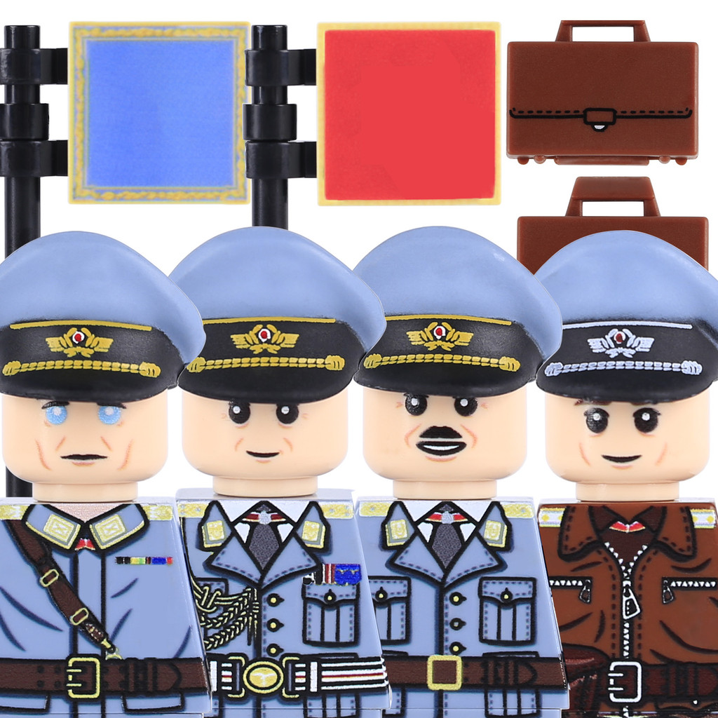 WW2 German Air Force Soldiers Military Officer Figures Building Blocks Suitcase Soldiers Peaked Cap