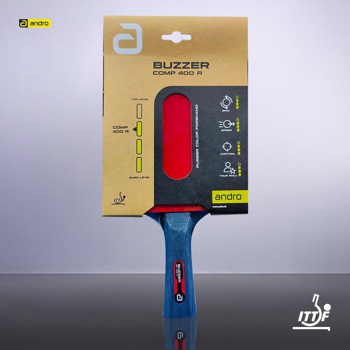 READY Pingpong Bat Tenis Meja Andro Buzzer Up+ 400 R ALL Red Black Rubber