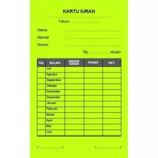 "New" 30 PCS KARTU IURAN CUSTOM SPP INFAQ SYAHRIYAH BULANAN RT IURAN