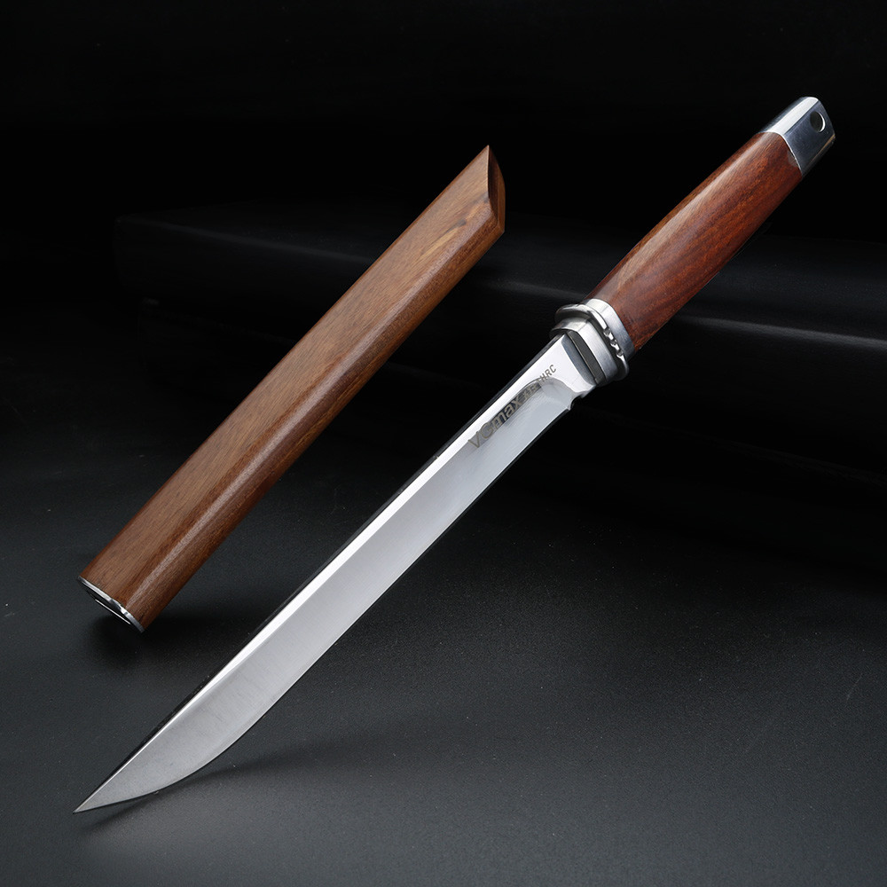 Large folding fruit knife with wooden handle, Japanese D2 steel fruit knife