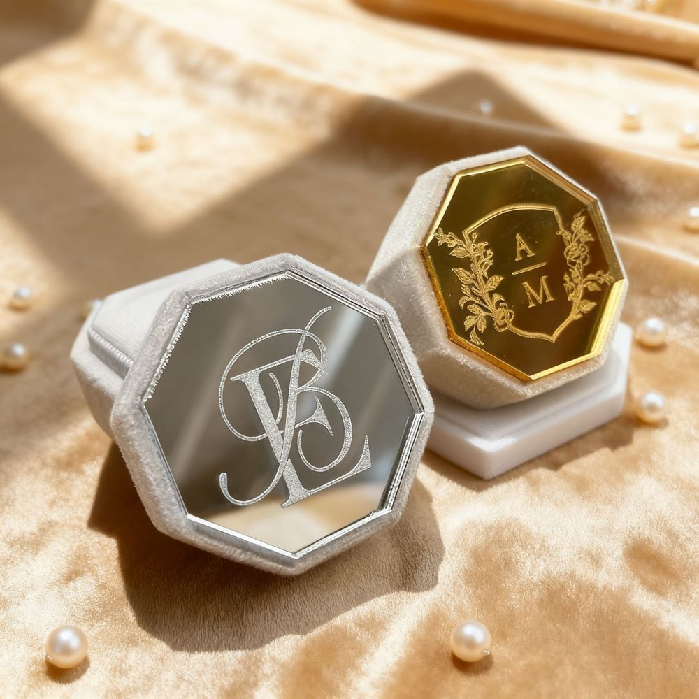 Personalised Acrylic Topper Velvet Ring Box Wedding Octogon Ring Box Engagement Proposal Idea