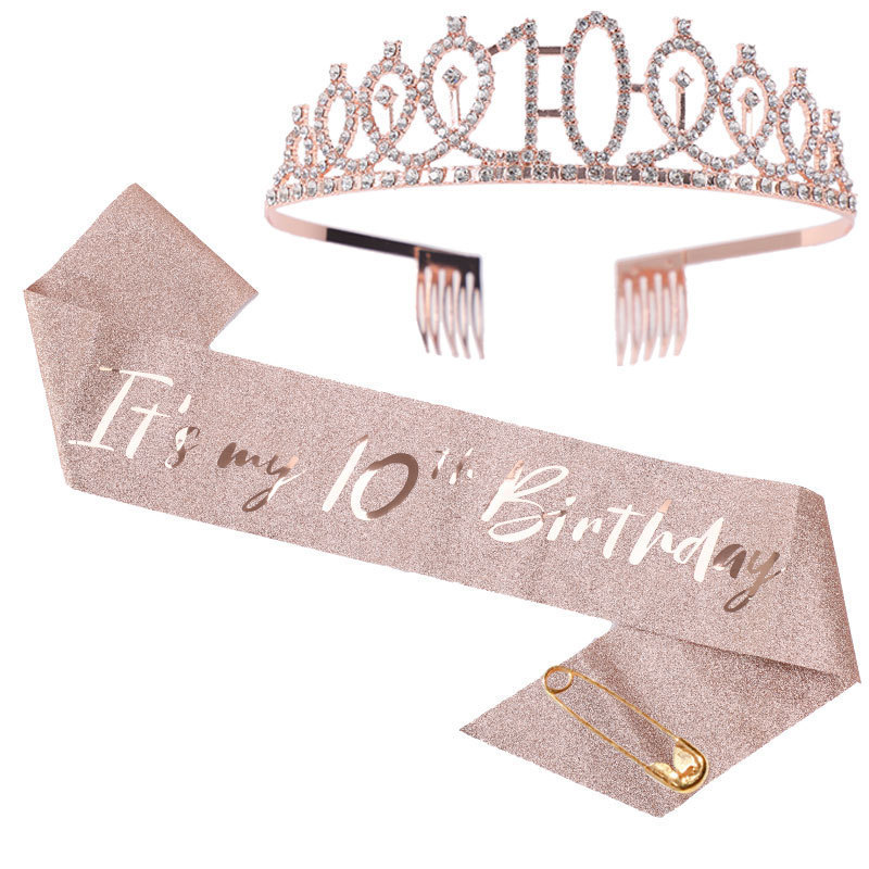 Birthday Sash Tiara Crown Set for Women Girls Sweet 10th 13th 15th 16th 18th 21th 30th 40th Birthday