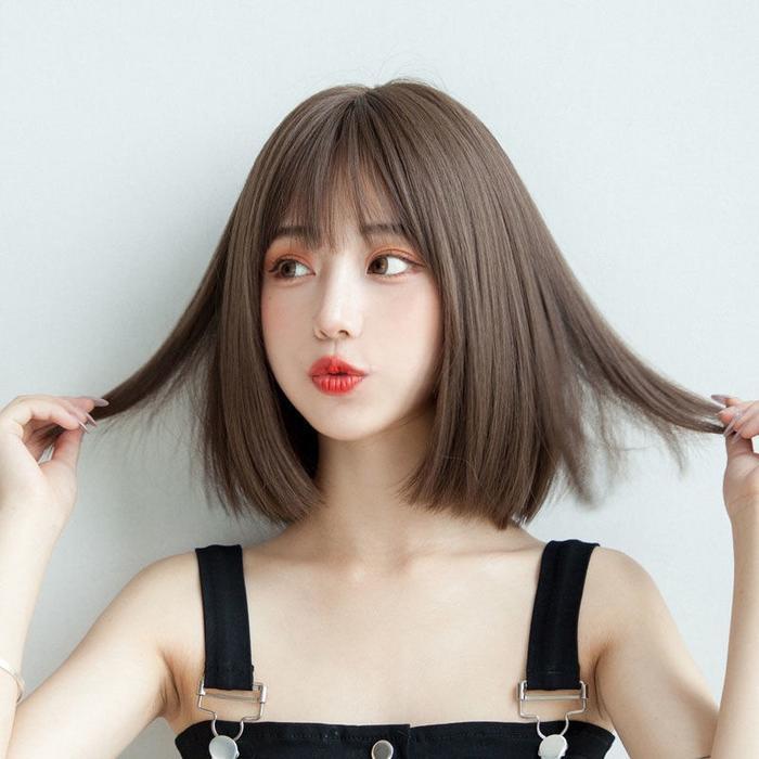 Bess Collection Wig Tebal Rambut Pendek Lurus Wanita Korean Version Wig Dewasa Short Hair Women