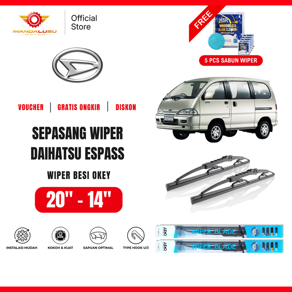Wiper Daihatsu Espass Konvensional Kaca Depan Mobil Free 5 Pil Sabun