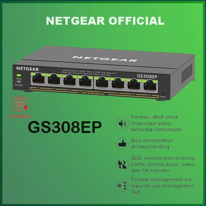 NETGEAR GS308EP 8-PORT GIGABIT ETHERNET SWITCH POE+ - GS 308EP