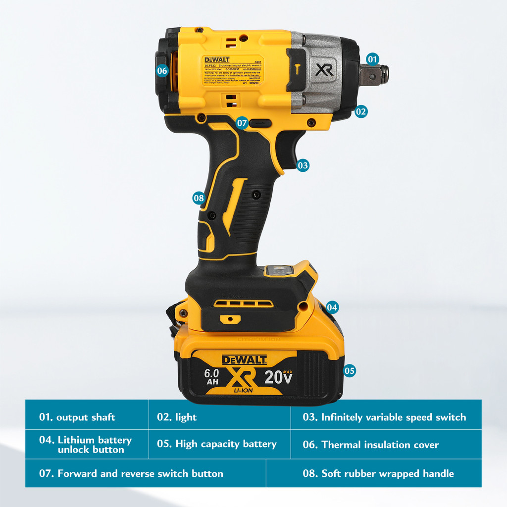 DEWALT DCF922 20V CORDLESS IMPACT WRENCH 205NM REVERSE TORQUE 1/2" DRIVE 2500 RPM NAKED TOOL
