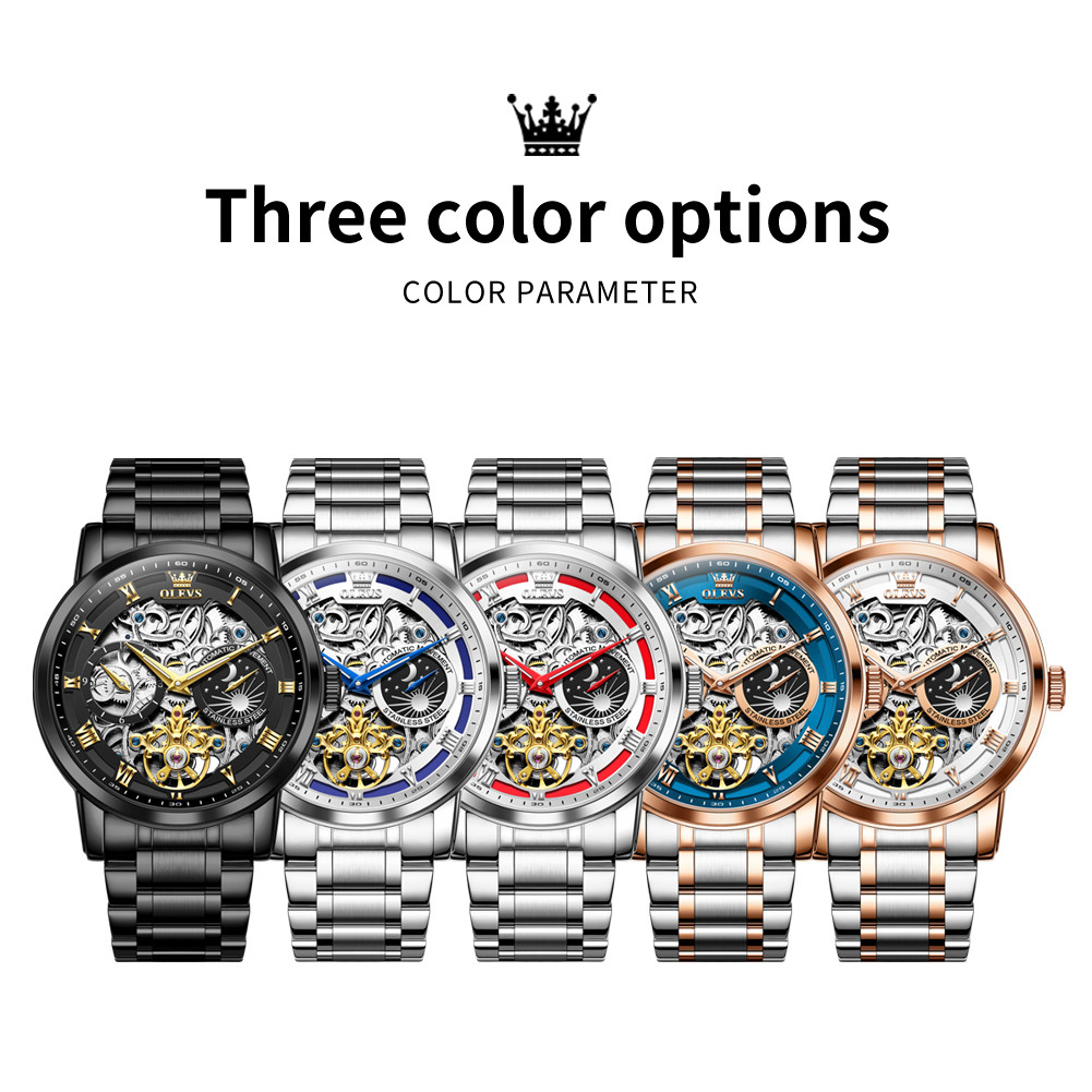 OLEVS ORIGINAL MEN'S WATCHES SKELETON WATERPROOF LUMINOUS AUTOMATIC MECHANICAL WATCH FOR MAN