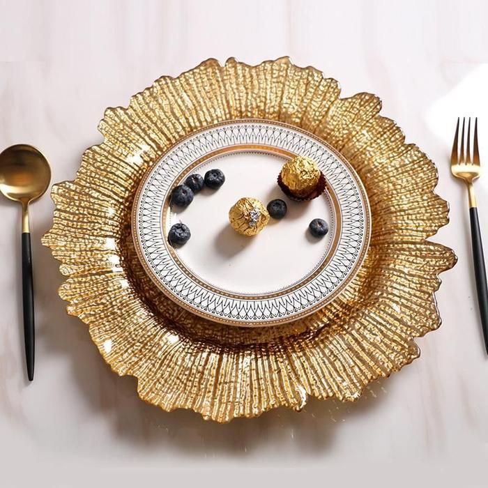 Piring Dekorasi Golden Sun Glass Plate Piring Sultan / Piring Decoration Piring Saji Emas Piring