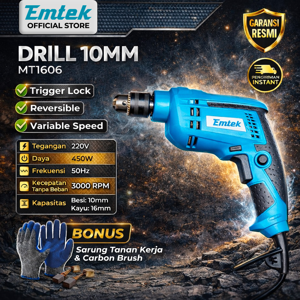 EMTEK Bor Listrik 10mm Bolak Balik 450W