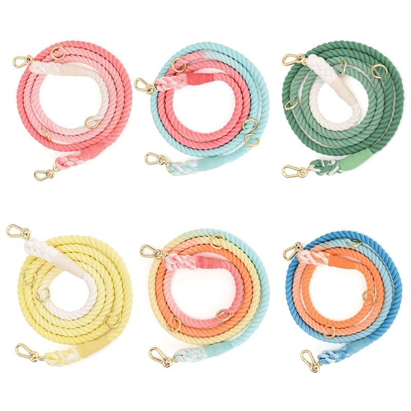 Rainbow Dog Leash Handmade Braided Rope Strong Cotton Rope Dog Leashes Heavy Duty Leash for Small