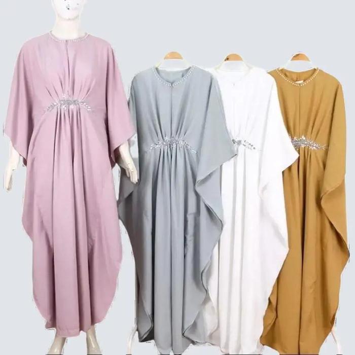 Allaya Kaftan Lebaran (Gamis Mutiara Busana Muslim Wanita) Batwing Cantik Dress Pesta Kondangan