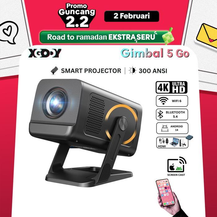 XGODY Gimbal 5 GO Smart Proyektor LCD - Android 14 - 720P - Built-in Speaker - Netflix - YouTube -