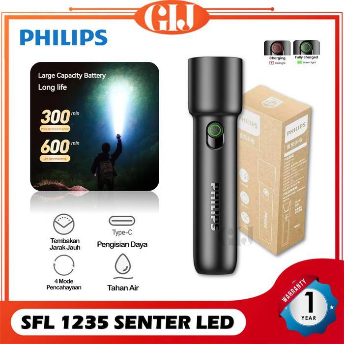 Philips SFL1235 Senter LED Flashlight Rechargeable Lampu Senter Mini Super Terang