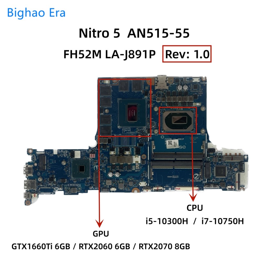 For Acer Nitro AN515-55 Laptop Motherboard FH52M LA-J891P With i5-10300H i7-10750H CPU GTX1660Ti RTX