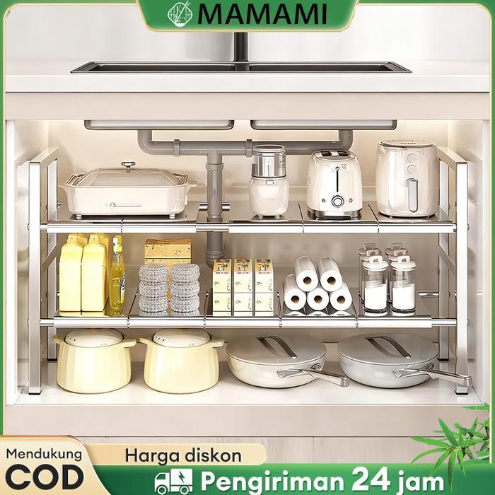 Stok Baru Rak Kolong Dapur Stainless Steel Rak Panci Rak Panci Bawah Wastafel Rak Bawah Wastafel rak