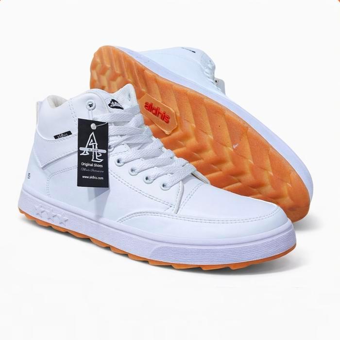 Aerostreet - Hs210 Sepatu Sneakers Pria High Top Boots Putih Sol Gum Antislip Original Gaya Kerja