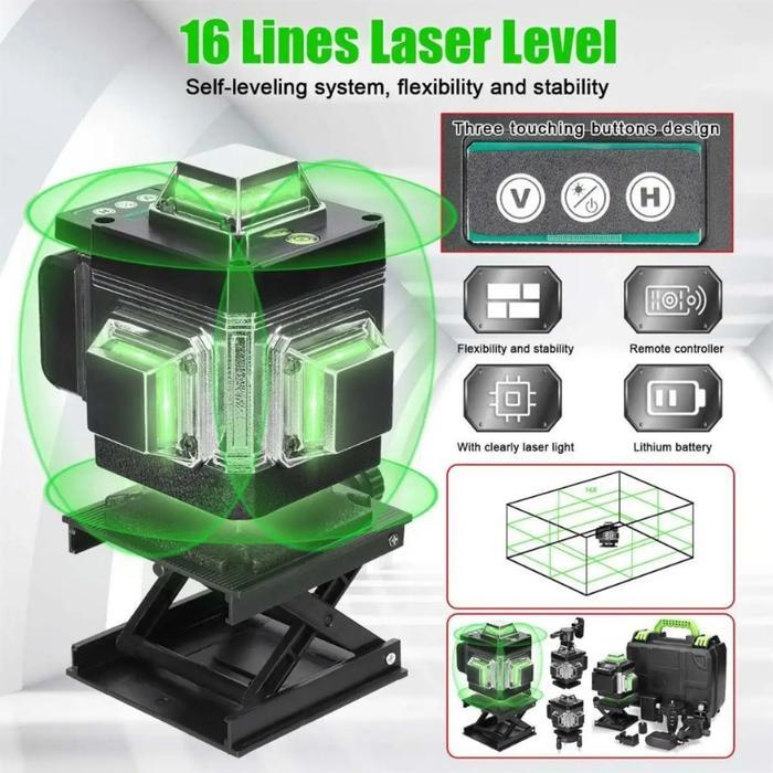 4D 16 Line Waterpass Laser Bangunan Level Leser Bangunan Keramik Timbangan Alat Tukang Meter Kramik